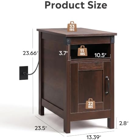 WLIVE End Tables for Living Room & Bedroom w/Charging, Narrow Nightstand