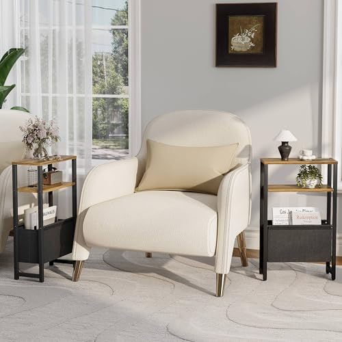 Narrow Side Table, Slim End Table with Magazine Rack, Skinny Bedside Table for Small Spaces, 3 Tier Sofa Couch Table Nightstand for Living Room, Bedroom, Walnut Brown LET503BR