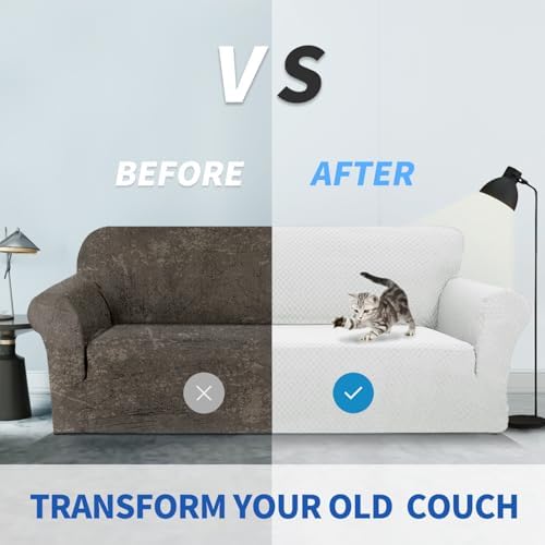 ZNSAYOTX 1 Piece Jacquard Couch Covers for 3 Cushion Couch High Stretch Sofa Cover for Pets Dogs Anti Slip Extra Large Sofa Slipcovers Furniture Protector (X-Large, White)