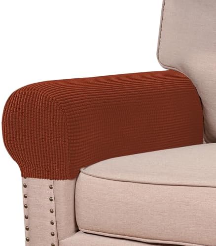 Turquoize Stretch Armrest Covers for Chairs and Sofas Couch Arm Covers for Sofa Spandex Jacquard Armrest Cover Anti-Slip Furniture Protector Armchair Slipcovers for Recliner Set of 2, Rust