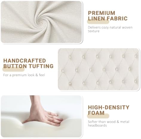 Befurtori Queen Headboard Only, Linen Classic Tufted Design, Ivory