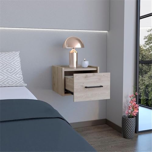 DEPOT E-SHOP 59" Yorktown Floating Nightstand, Space-Saving Design with Handy Drawer and Surface, Light Gray – Bedside Nightstand with Storage for Bedroom Beside Tables & Small Spaces