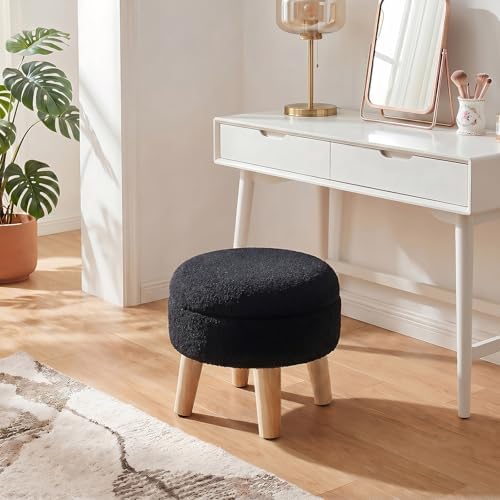DUMOS Small Storage Ottoman Foot Stool, Round Foot Rest for Living Room