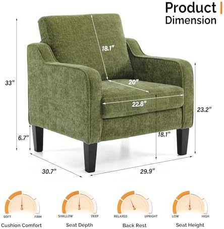 VINGLI Accent Chair, Chenille Upholstered Armchair, 380 LBS, Living Room