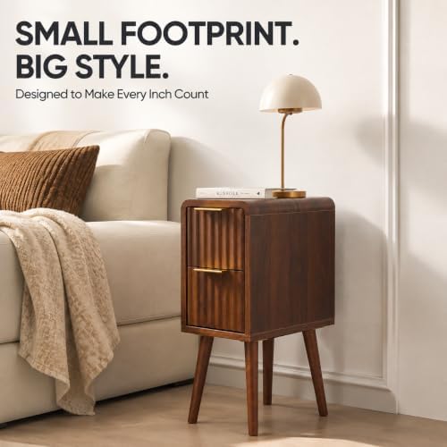 8 Inch Narrow Nightstand, 2 Drawers, 1 Pack