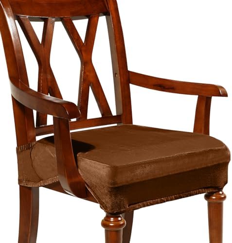 Havawish Extra Wide Dining Chair Seat Covers, Camel, Velvet, 1 Pcs