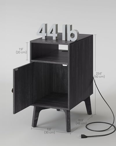 VASAGLE End Table with Charging Station, Narrow Side Table, Nightstand
