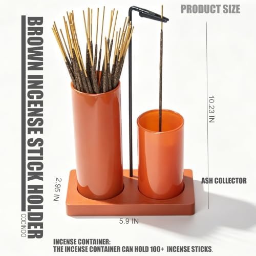 2 in 1 Incense Burner Holder for Sticks,Glass Incense Holder with Storage,Upside Down Incense Holder for Sticks with Glass Ash Catcher for Meditation Yoga Spa Room Home Decor[Full Brown]