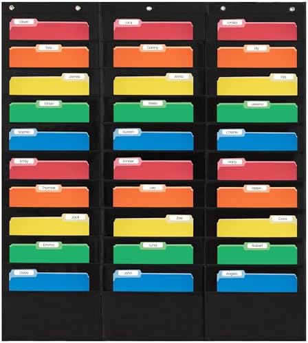 30 Pocket File Folder Pocket Chart, Black, 42" W x 47" T