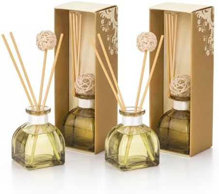 Reed Diffuser Set of 2,Lemon&Basil& 1.7 fl oz Scented Diffuser with Sticks Home Fragrance Reed Diffuser for Bathroom Shelf Décor