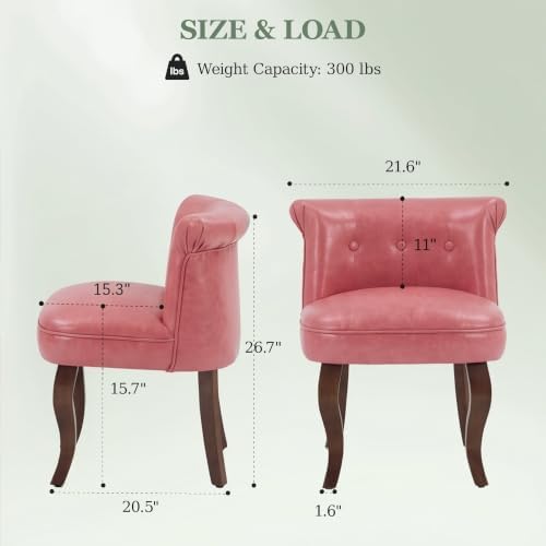 Faux Leather Pink Vanity Chair with Back, Upholstered Makeup Accent Chair