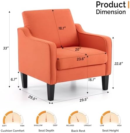 VINGLI Accent Chair, Linen Upholstered Armchair, 380 LBS, Living Room