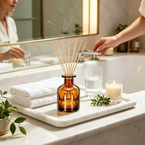 HOSSIAN 150ml 4PCS Reed Diffuser Bottles,Fragrance Diffuser Empty Bottle with 28pcs Reed Sticks for Home Fragrance Accessories and Women Gift Room,Home,Bathroom Decor (Amber)