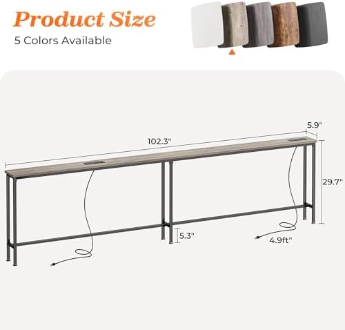 SUPERJARE 102 Inch Sofa Table with 2 Power Outlets and USB-C Ports