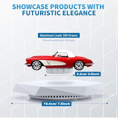 Levitating Display Stand, Magnetic Levitation for Collectibles and Model Cars, Floating Display for Toys and Figures, Hovering Platform, Maglev Rotating Levitator and Holder, White