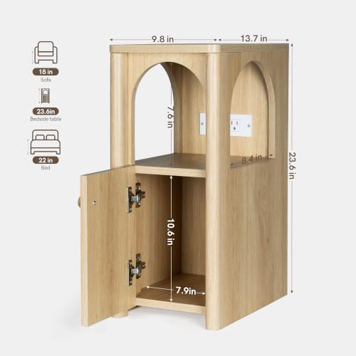 Narrow Nightstand with Charging Station, Slim Wood Bedside Table