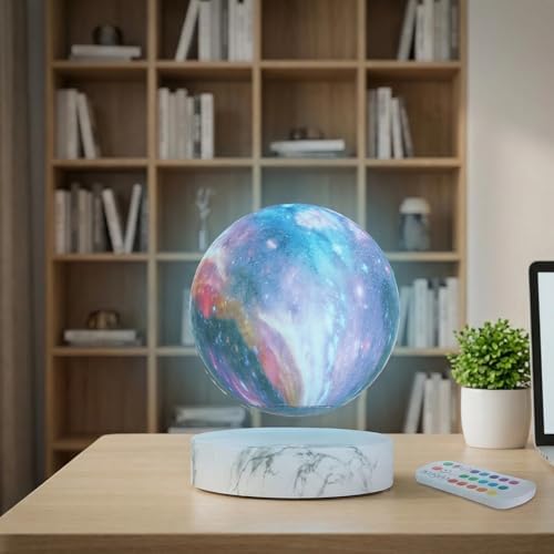 Levitating Moon Lamp,Floating and Spinning in Air Freely with 3D Printing LED Moon Light Has 16 Colors 20 Modes for Unique Christmas Gifts,Room Decor (Marble Base 16 Colors Galaxy Moon)