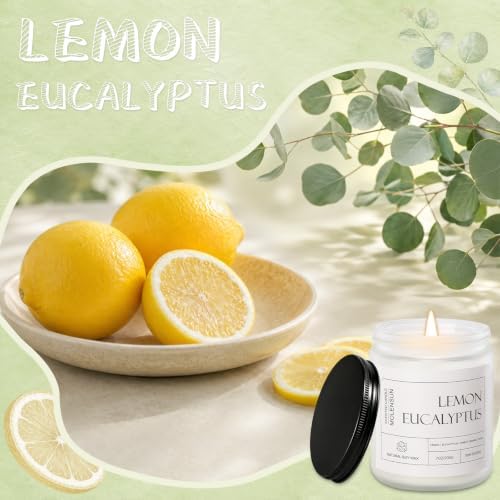 Molensun Lemon Eucalyptus Scented Soy Candles, 7 Oz 2 Pack Gift Box
