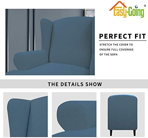 Easy-Going Stretch Large Wingback Chair Sofa Slipcover Bluestone