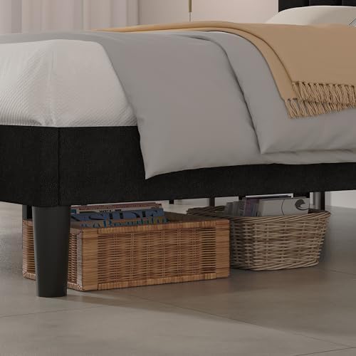 VECELO Queen Size Bed Frame with Upholstered Headboard, Velvet Platform Bedframe Mattress Foundation, Strong Wood Slat Support, No Box Spring Needed,Black