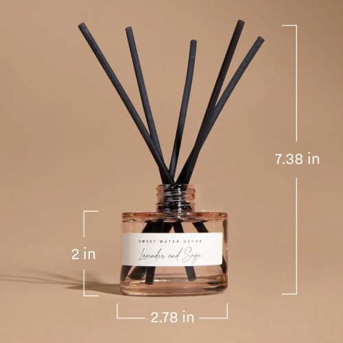 Sweet Water Decor Stress Relief Reed Diffuser Set, Blue Tinted Glass Jar