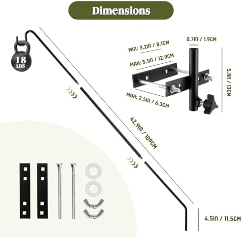 MIXXIDEA Extended Fence Deck Hook Rail Heavy Duty Bird Feeder Hook, Adjustable Plant Bracket for Bird Feeders, Planters, Suet Baskets, Lanterns, Wind Chimes and More