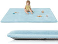 Huloo Sleep Baby Play Mat for Floor,1.3" Thick Elasti-Foam 50"×74" Playpen Mat for Tummy Time,Water Repellent Soft Coral Velvet for Toddler,Infant,Kids,Non-Slip Backing Safe for Crawling(Light Blue)