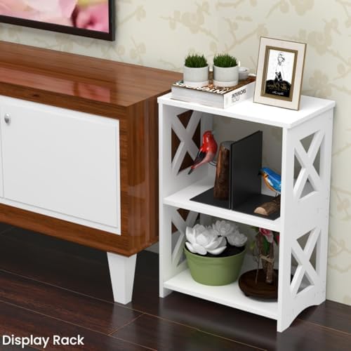 3-Tiers Narrow Side Table, Slim Nightstand Bedside Table, Small Bookshelf