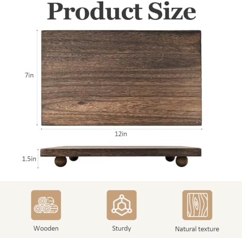 12x7 Inch Dark Brown Wood Pedestal Stand, Classic Farmhouse Counter Riser, Multi-Purpose Kitchen Soap Dispenser Tray for Bathroom, Plant, Candle, Vase & Coffee Bar Decor