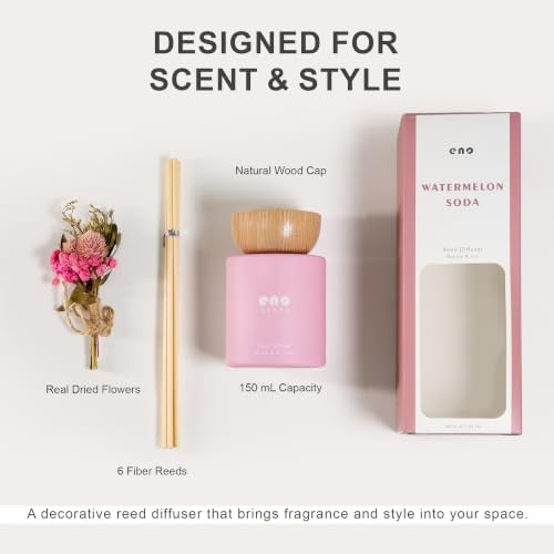 Reed Diffuser Set with Dried Flowers, 5.1 fl oz / 150ml, Watermelon Soda - Home Fragrance Diffuser with Sticks for Bathroom Shelf Decor, Bedroom, Office & Gift