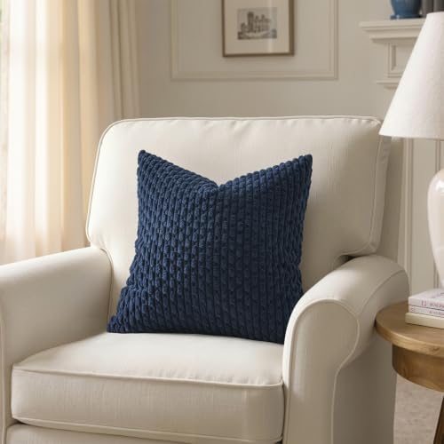 MIULEE Decorative Throw Pillow Covers 16x16 Navy Blue Textured Corduroy