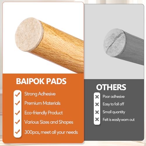 Furniture Pads 300 Pack Furniture Felt Pads for Hardwood Floors, Beige
