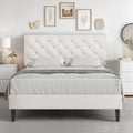 HOMBCK Full Bed Frame with Adjustable Headboard, White