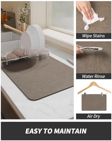 AMOAMI Coffee Mat - Hide Stain Rubber Backed Absorbent Dish Drying Mat for Kitchen Counter - Brown, 12"x19"