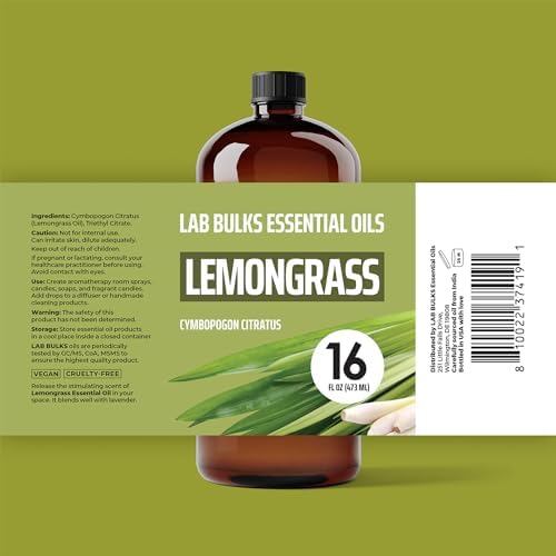 Lab Bulks Lemongrass Essential Oil 16 fl oz (Pack of 2) Bulk Essential Oil for Diffusers, Home Care, Aromatherapy and Candle Making