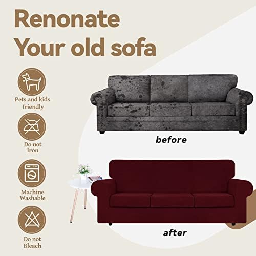 WEERRW 4 Pieces Couch Cover for Sofa Velvet Sofa Covers Washable, Burgundy