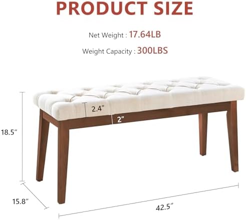kinmars Tufted Entryway Bench for Bedroom End of Bed, 42.5", Beige