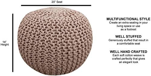 FRELISH DECOR Round Pouf Ottoman (20 Diameter x 14 Height) Taupe