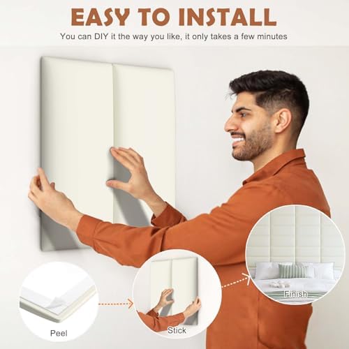 IFNOW Wall Mounted Headboard, Peel and Stick Panels, White, Queen