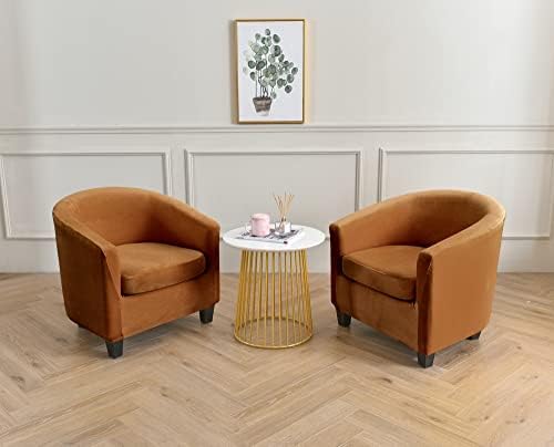 NILUOH Velvet Club Chair Slipcover 2 Piece Stretch Tub Chair Cover Round Barrel Chair Covers Non Slip Armchair Covers Couch Covers with Elastic Bottom for Bar Counter Living Room(Camel)