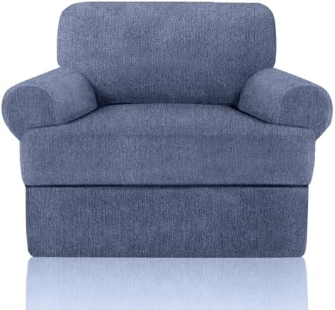 Sofa Cover 2 Pieces T Cushion Chair Covers with Arms Super Stretch Chair Slipcover for Living Room,Slip Cover Anti Slip Armchair Furniture Protector Pet Universal(Blue Grey, 1 Cushion)