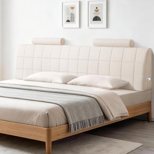 King Headboard with 2 Headrests, Memory Foam Upholstered Headboard