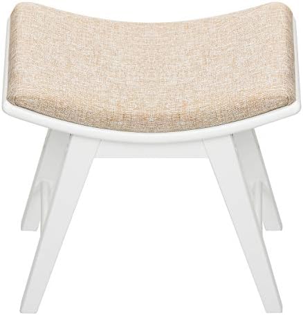 URFORESTIC Oak Wood Vanity Stool, Modern Makeup Dressing Stool with Concave Seat Surface,Capacity 300lb, Easy Assembly (White)