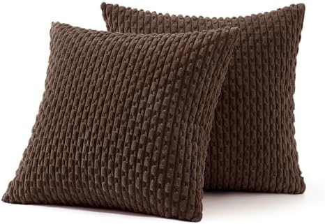 MIULEE Decorative Throw Pillow Covers 20x20 Dark Brown Textured Corduroy