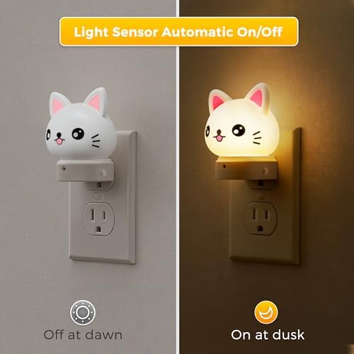 L LOHAS LED Plug in Night Light for Kids, 2-Pack 3D Cute Cat Night Lights
