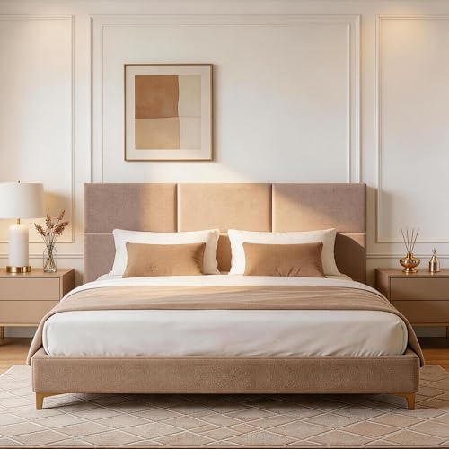 Fromann Upholstered Wall Mounted Headboard for Queen/TXL/King Size Beds, Peel and Stick Headboard 23.6" x 11.8"/PC, Interior Wall Panels for Bedroom Study, Headboards Only (3, Light Brown)