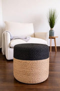 Pouf Ottoman 100% Jute Braided Pouffe Black (16"x16"x16")