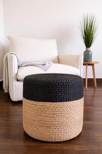 Pouf Ottoman 100% Jute Braided Pouffe Black (16"x16"x16")