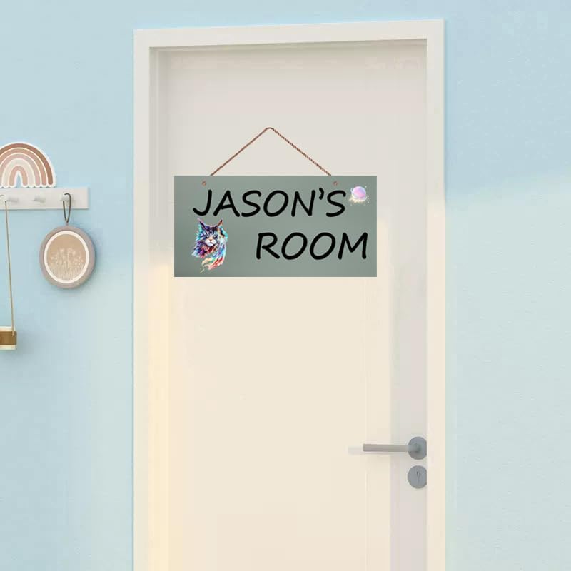 Personalized Signs Cute Cartoon Rainbow Cat Signs Custom Name Sign Kids Room Nursery Wall Art Decor for Girls Bedroom Boys Room Door Pet House Kitty Litter Cat house