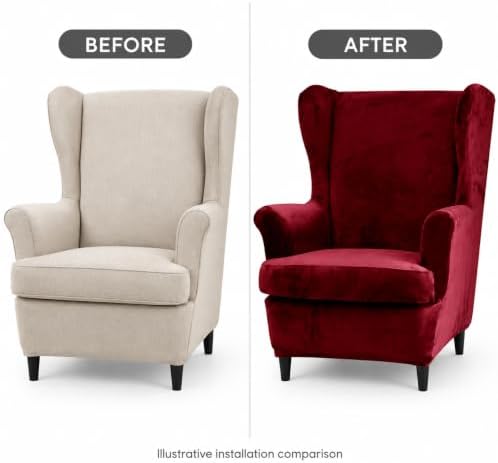 NILUOH Velvet Wingback Chair Covers 2-Piece, Slipcovers for Living Room